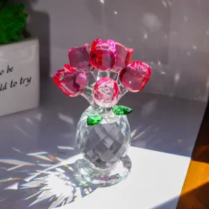 Exquisite crystal rose flower figurine desktop ornament for romantic Valentine gift home decor