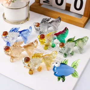 Crystal Glass Goldfish Figurine Colorful Carp Ornament Miniature Animal Desk Decor Home Table Decoration Collectible