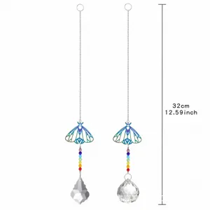 Kristall Sonnenfaenger Windspiel mit Schmetterling Anhaenger fuer Garten Deko 32cm