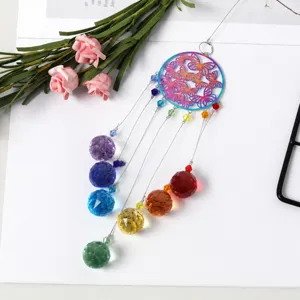 Crystal suncatcher wind chime with colorful butterfly metal ring and prism hanging balls.