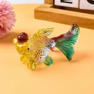 Colorful crystal glass fish figurine tabletop ornament for living room home decoration