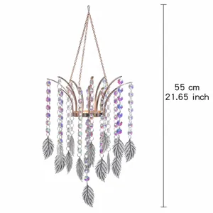 Crystal wind chime hanging pendant with metal chains and crystal beads, 55cm length decor.