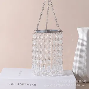 Detailed view of the crystal beaded lampshade pendant, hanging crystal chandelier accessory.