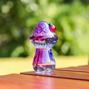 Statua fungo in vetro di cristallo con coccinella ornamento decorazione scrivania regalo