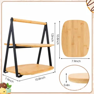 Detail view of the 2-pack wooden 2-tier dessert stand with precise dimension measurements.