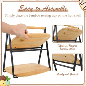 2-Tier Bamboo Serving Tray Desktop Dessert Stand Natural Wood Cake Display Rack for Home