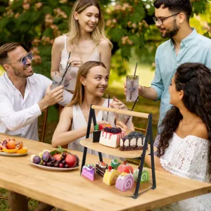2-Tier Wooden Dessert Stand Tabletop Pastry Display Tray for Afternoon Tea Party