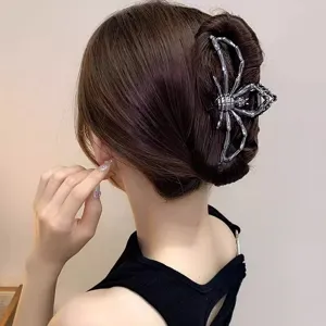 Molletta per capelli a forma di ragno argento, elegante pinza metallica per acconciature.