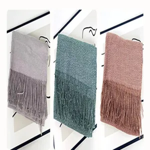 Soft solid-color marled imitation cashmere scarf detail, long warm winter tassel shawl for women.