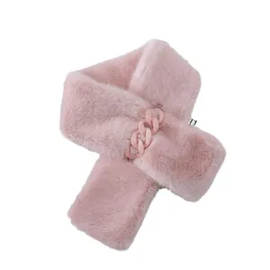 Sciarpa incrociata in pelliccia sintetica rosa da donna scaldacollo caldo e morbido con catena