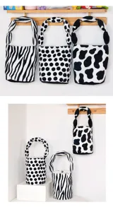 Canvas bucket handbag with twisted handle zebra polka dot cow print casual tote bag