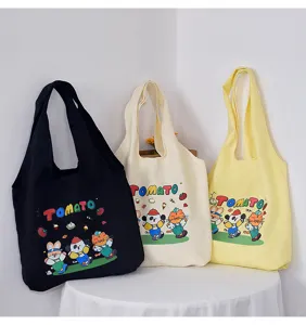 Cute tomato print canvas tote bag, casual shoulder bag for women and students daily use.