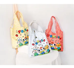2025 New Plaid Plush Vest Bag Casual Cute Cartoon Tote Bag Ins Style Shoulder Bag