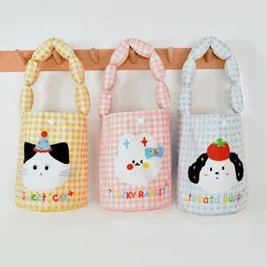 Cute canvas plaid handbag featuring cute animal prints, perfect for daily use.