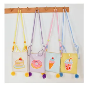 Lindo bolso cruzado de lona de dibujos animados para niños, pequeña bolsa de teléfono colorida.