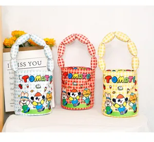 Sac seau en toile mignon avec des imprimés de dessins animés et poignée bulle unique
