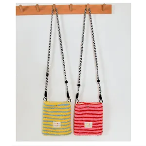 Fluffy lamb wool small crossbody bag plush phone bag cute striped design for women winter