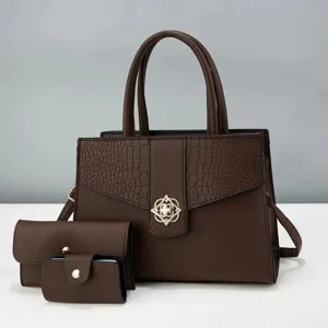 Grande Capacità Pelle PU Motivo Pietra Patchwork Tote Borsa Donna Set Borsa a Tracolla a Spalla