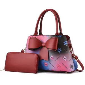Bolso de mano de cuero degradado y cartera con lazo grande, elegante bolso bandolera.