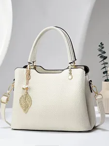Damen Mode PU Leder Eimer Tasche Große Kapazität Casual Tote Handtasche Top Griff Umhängetasche Mit Anhänger