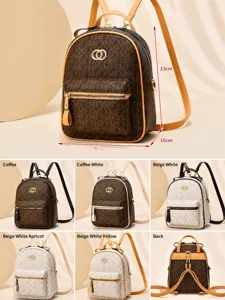 Dames Mode Rugzak PU Leer Monogram Casual Reizen School Boektas Met Ketting En Slot Goud Hardware Trendy Daypack
