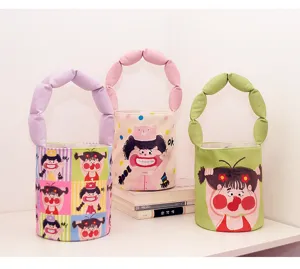 Cute cartoon printed bucket bag with unique bubble handles, stylish and casual daily handbag.