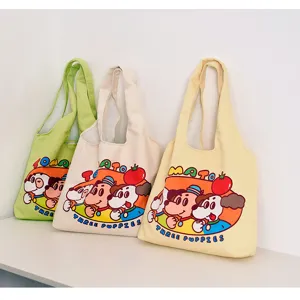 Cute cartoon canvas tote bag for women large capacity student casual shoulder handbag spring new