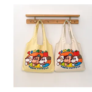 Canvas tote bag large capacity cute cartoon dog shoulder bag casual student handbag