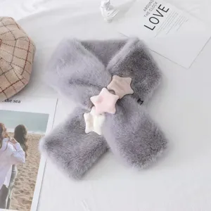 Bufanda de invierno de piel sintética con estrellas de felpa para mujeres calentador de cuello.