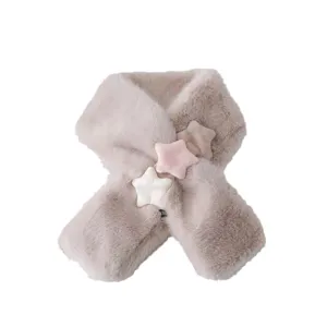 Bufanda de invierno para mujer de pelo sintético esponjoso grueso con lindas estrellas de peluche