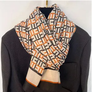 Women Fashion Scarf Geometric Printed Cotton Thin Shawl Elegant Autumn Winter Sunscreen Neck Warmer Wrap