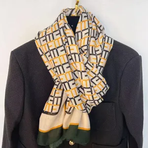 Women fashion geometric monogram scarf vintage print lightweight shawl autumn spring neck wrap