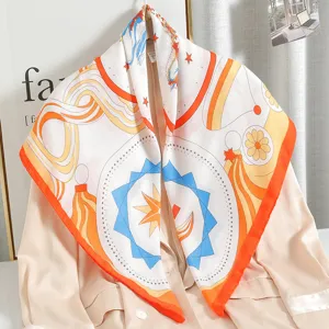 Mujer Moda Estampado Pañuelo Cuadrado Poliéster Patrón Geométrico Vintage Elegante Pañuelo Chal Envolvente Para Primavera