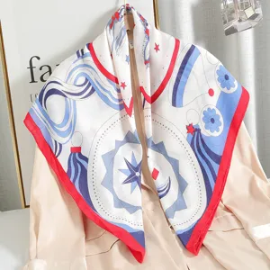 Mujer moda pañuelo cuadrado 90cm algodón lino estampado elegante chal accesorio cuello.