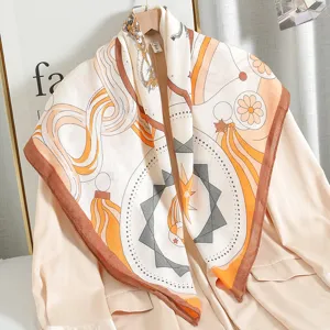 Panuelo cuadrado mujer 90cm estampado geometrico vintage panuelo de cuello moda elegante chal