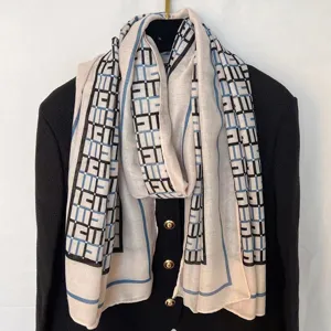 Geometric letter print fashion scarf for women, lightweight thin shawl and stylish neckerchief.