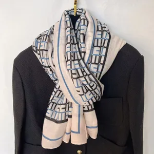 Elegant women geometric patterned scarf, lightweight stylish shawl for autumn and winter daily wear.