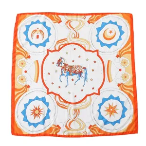 Mujer moda 90cm cuadrado panuelo de seda vintage caballo impreso elegante retro panuelo