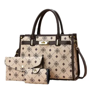 Ensemble de sac à main élégant pour femme 3 pièces cabas bandoulière avec motif tendance.