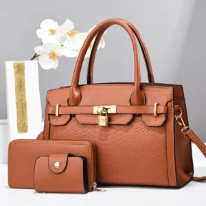 Braune Damen Handtasche Set Shopper Tasche mit Geldbörse elegant Stilvoll Freizeit Alltag