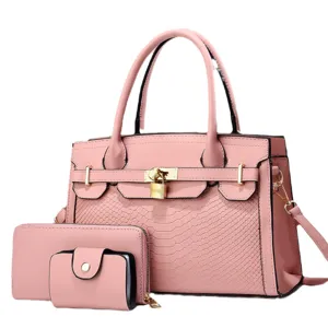 Rosa Damen Handtasche Set mit passender Geldbörse und Kartenhalter, modische Umhängetasche.
