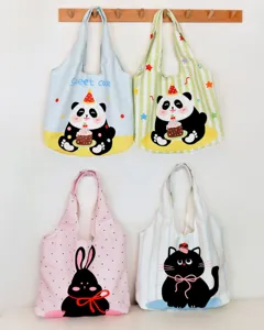 Cute cartoon panda rabbit cat print canvas tote bag casual shoulder shopping bag daily