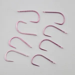 Anzuelos de pesca rosas sin barba de acero al carbono resistente, ideales para carpas y carpines.