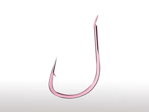 Pink Izu fishing hook with barb, thin metal design, ideal for freshwater fishing tackle accessories.