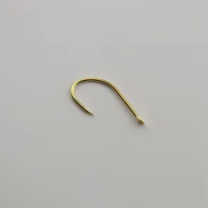 Detailed close-up view of the sharp golden fishing hook with barb, designed for precision angling.