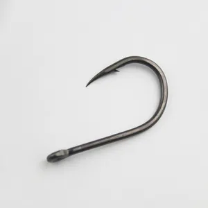 Heavy duty Iseni fishing hook detail view, high strength black metal hook for big game fishing.