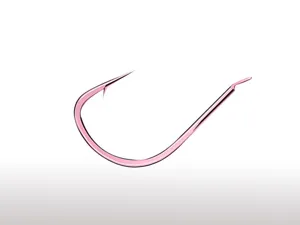 Pink Izu fishing hook with barbs, sharp metal flat hammered thin wire hook for freshwater fishing.