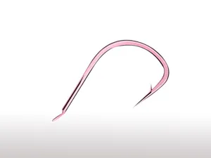 Pink fishing hook detail, barbed single hook, fine wire fishing tackle for carp and crucian.