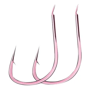 Pink Izu fishing hooks with barbs, sharp curved hooks for freshwater fishing tackle.