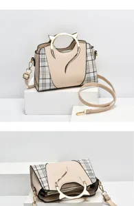 Mujer PU Cuero Bolso de Mano Casual Elegante Asa Superior Bandolera Gato Dorado